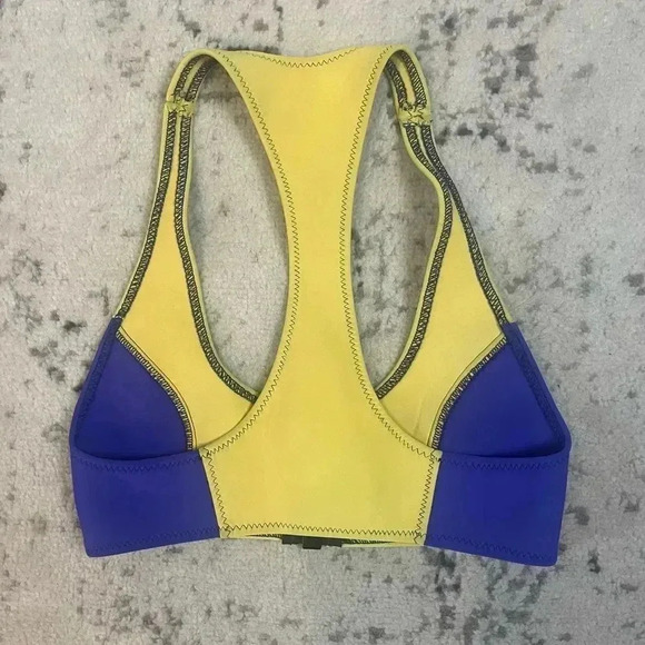 Lisa Marie Fernandez Size II Scuba Zip Up Color Block Neoprene Bikini Top Yellow - Picture 7 of 8